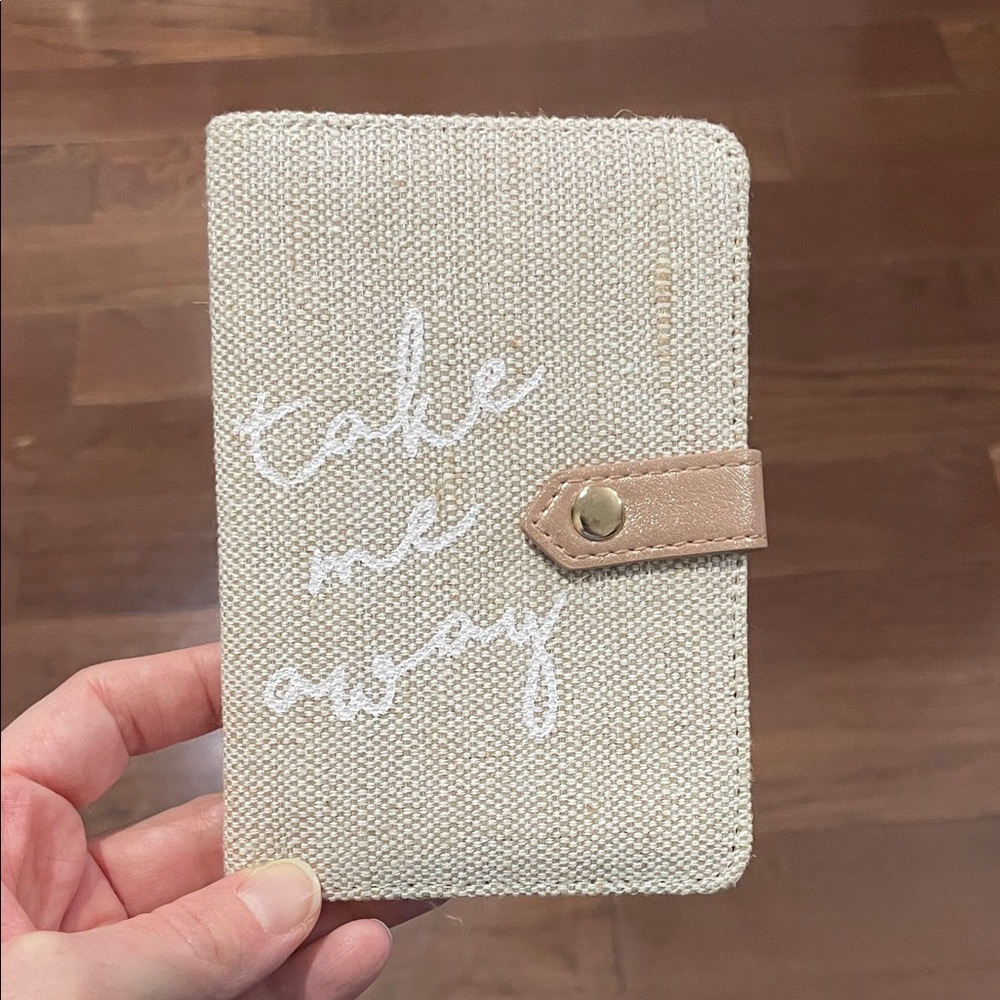 Francesca's Collections Beige Canvas Passport Cover with Tan Strap